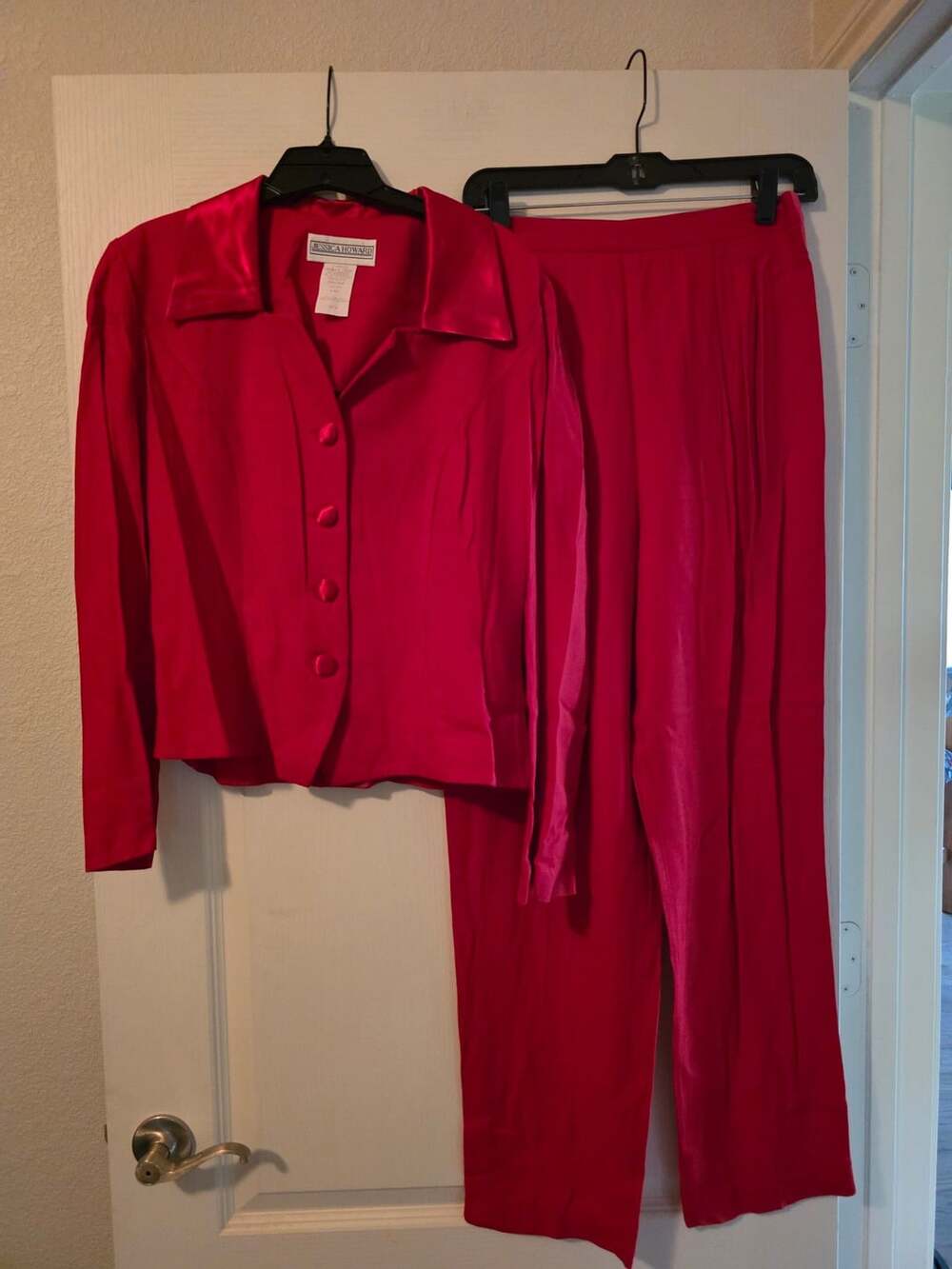 Jessica Howard 2 Piece Suit Set Size 10 Red Rayon Acetate
